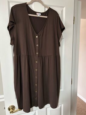 LuLaRoe 2X Heidi Button-Front V-Neck Brown Dress